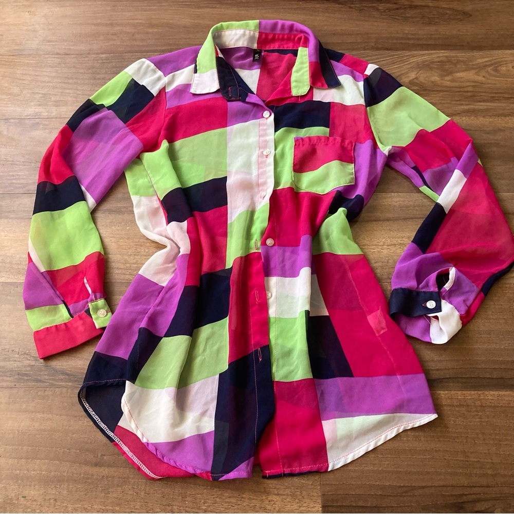 The Nanny Inspired Multi-Colored Abstract Sheer Top Sz M/L Fran Drescher